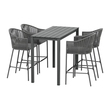 Gardeon Outdoor Bar Set with Rope Chairs Seats 4 Black