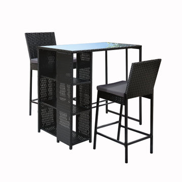 Gardeon Outdoor Wicker Bar Set With Storage Shelves