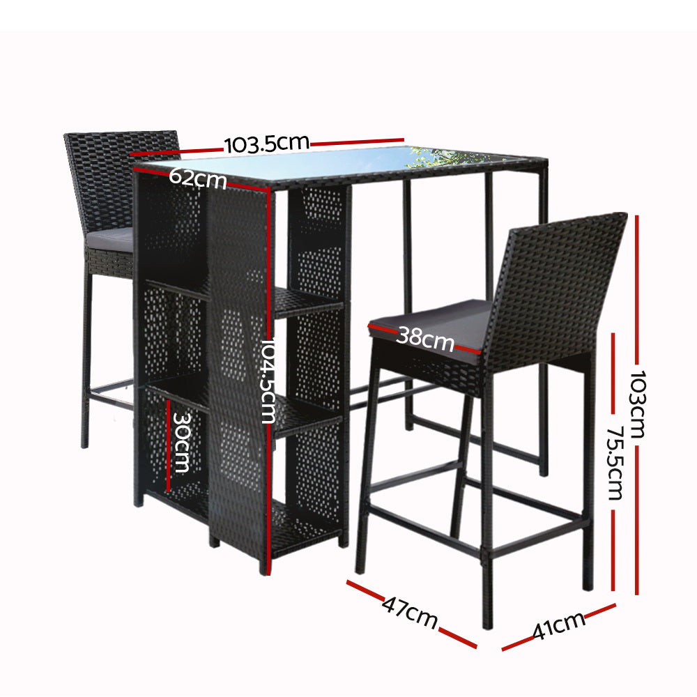 Gardeon Outdoor Wicker Bar Set With Storage Shelves