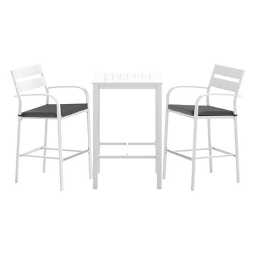 Gardeon Aluminium Outdoor Bar Stools 3-Piece Set White Grey