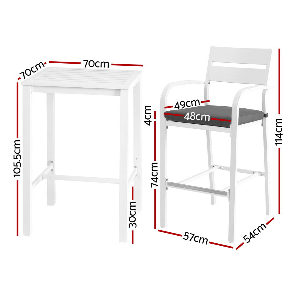 Gardeon Aluminium Outdoor Bar Stools 3-Piece Set White Grey