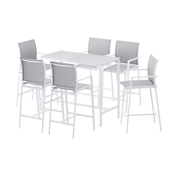 Gardeon 7pcs Outdoor Bar Set Steel Frame Tempered Glass White