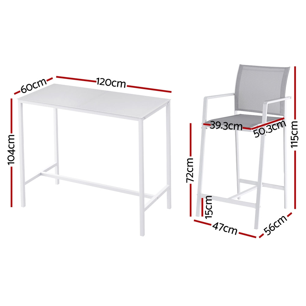 Gardeon 7pcs Outdoor Bar Set Steel Frame Tempered Glass White
