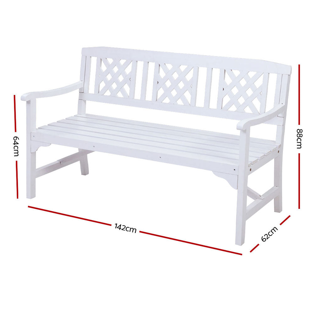 Gardeon 3 Seater Outdoor Garden Bench White Fir Wood