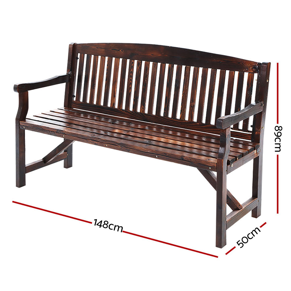 Gardeon 3 Seater Outdoor Garden Bench Wooden Chair Charcoal