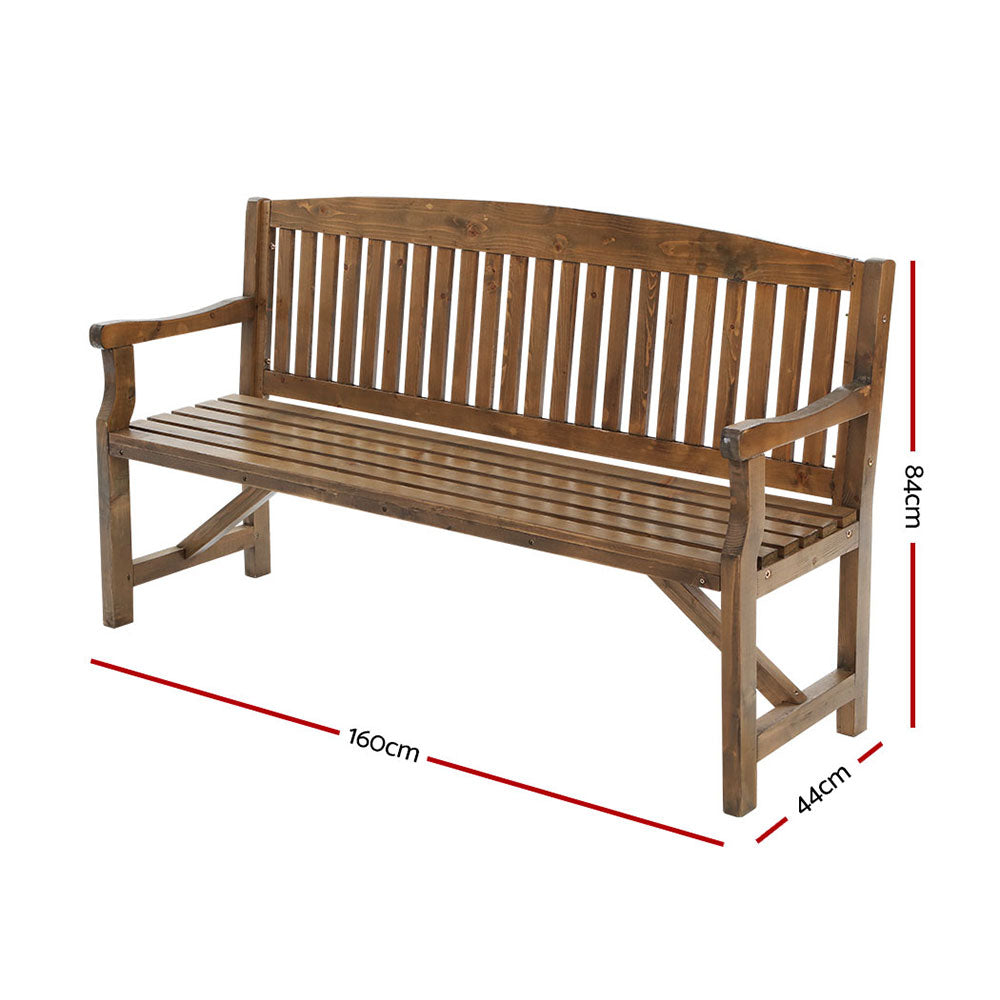 Gardeon 3 Seater Fir Wood Garden Bench Natural