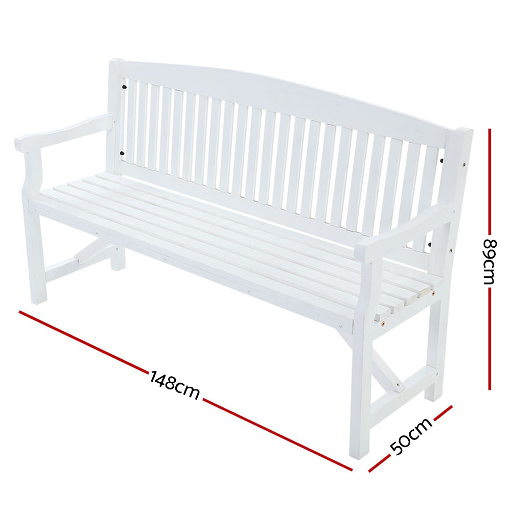 Gardeon 3 Seater Outdoor Garden Bench Wooden Chair White