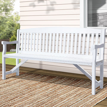 Gardeon 3 Seater Outdoor Garden Bench Wooden Chair White