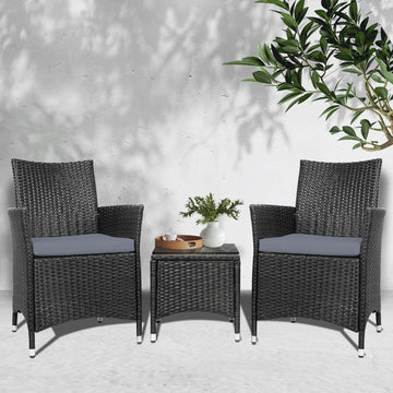 Gardeon Outdoor Wicker Bistro Set 3-Piece Black