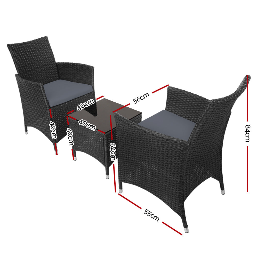 Gardeon Outdoor Wicker Bistro Set 3-Piece Black