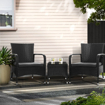 Gardeon Wicker Outdoor Bistro Set 3-Piece Black