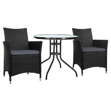 Gardeon 3PC Outdoor Bistro Set with Cushions Black