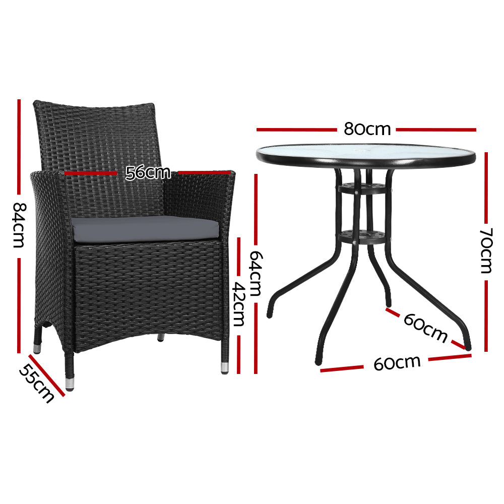 Gardeon 3PC Outdoor Bistro Set with Cushions Black
