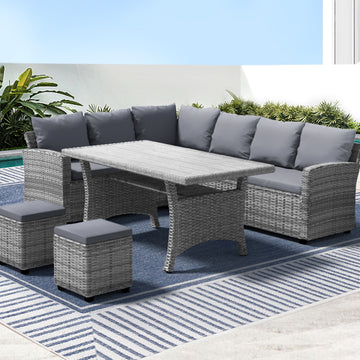 Gardeon Wicker Outdoor Dining Set 8-Piece Setting Grey