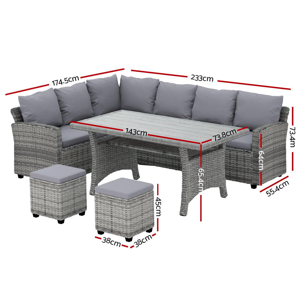Gardeon Wicker Outdoor Dining Set 8-Piece Setting Grey