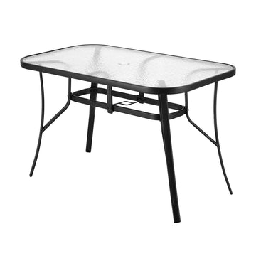 Gardeon Outdoor Dining Table with Parasol Hole 120cm Black Steel
