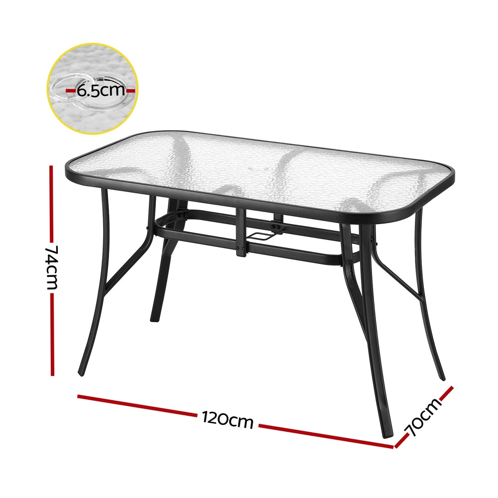 Gardeon Outdoor Dining Table with Parasol Hole 120cm Black Steel