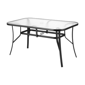 Gardeon Outdoor Dining Table with Tempered Glass and Parasol Hole Black