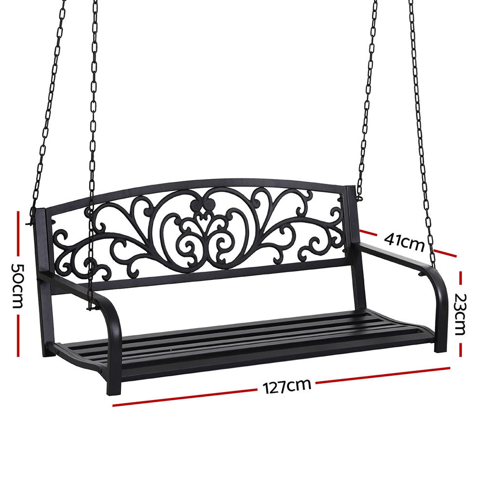 Gardeon Porch Swing Chair 2 Seater Floral Backrest Black
