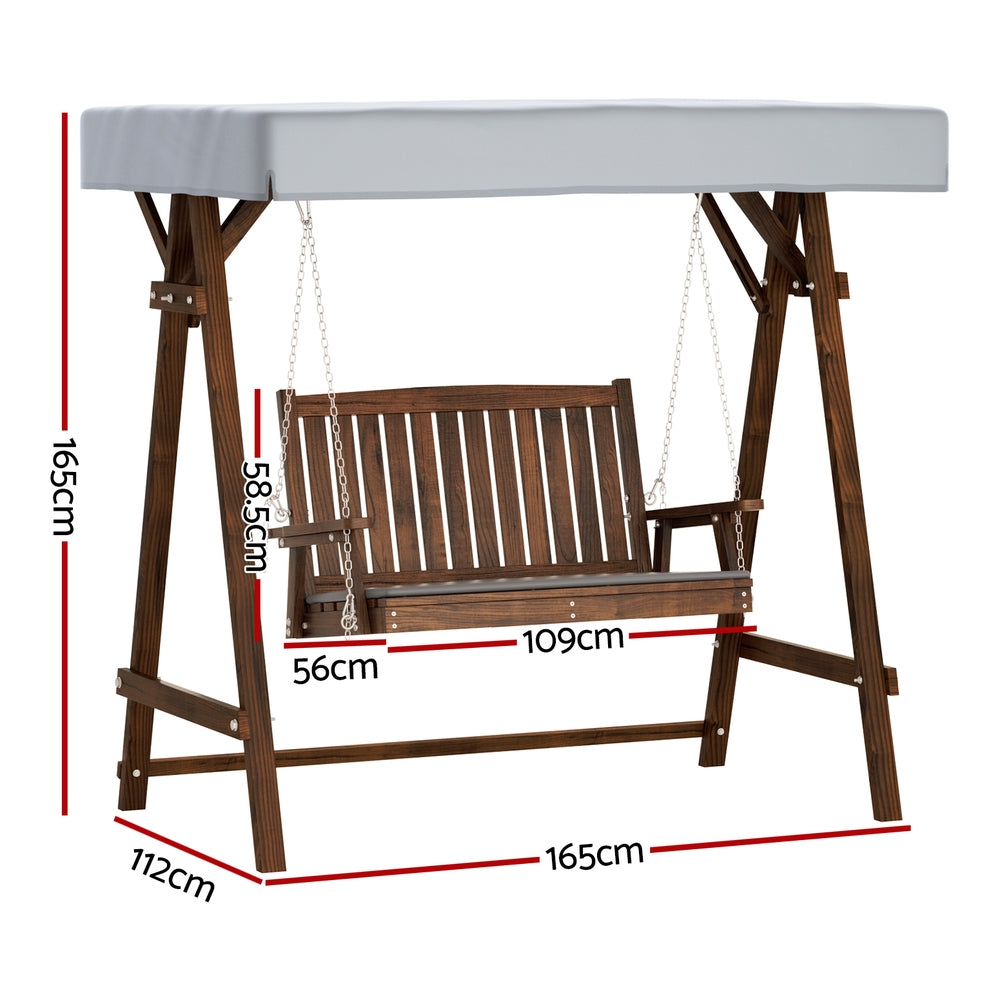 Gardeon Outdoor Wooden Swing Chair 2 Seater Charcoal
