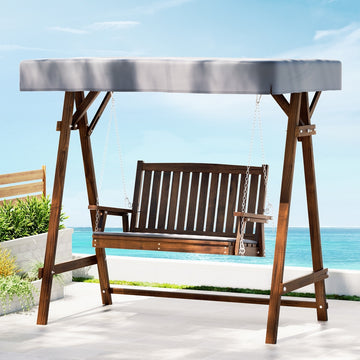 Gardeon Outdoor Wooden Swing Chair 2 Seater Charcoal