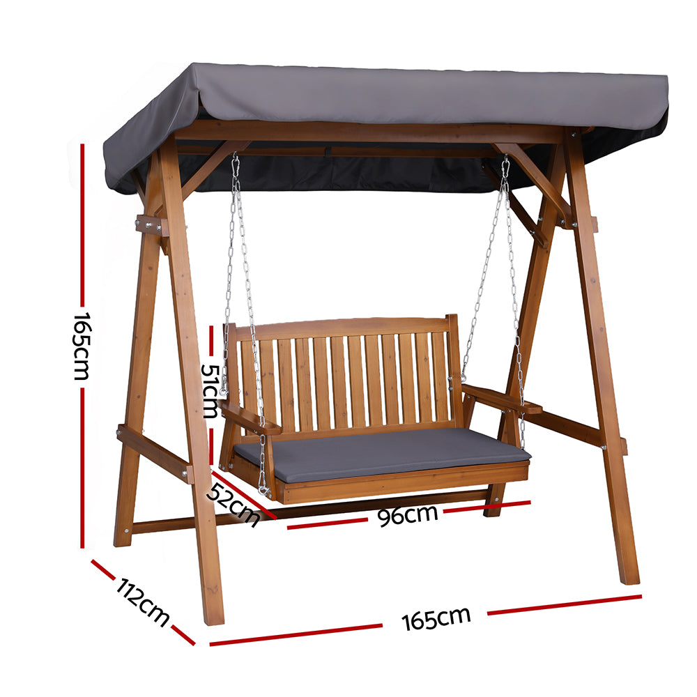 Gardeon Outdoor Wooden Swing Chair 2 Seater Teak