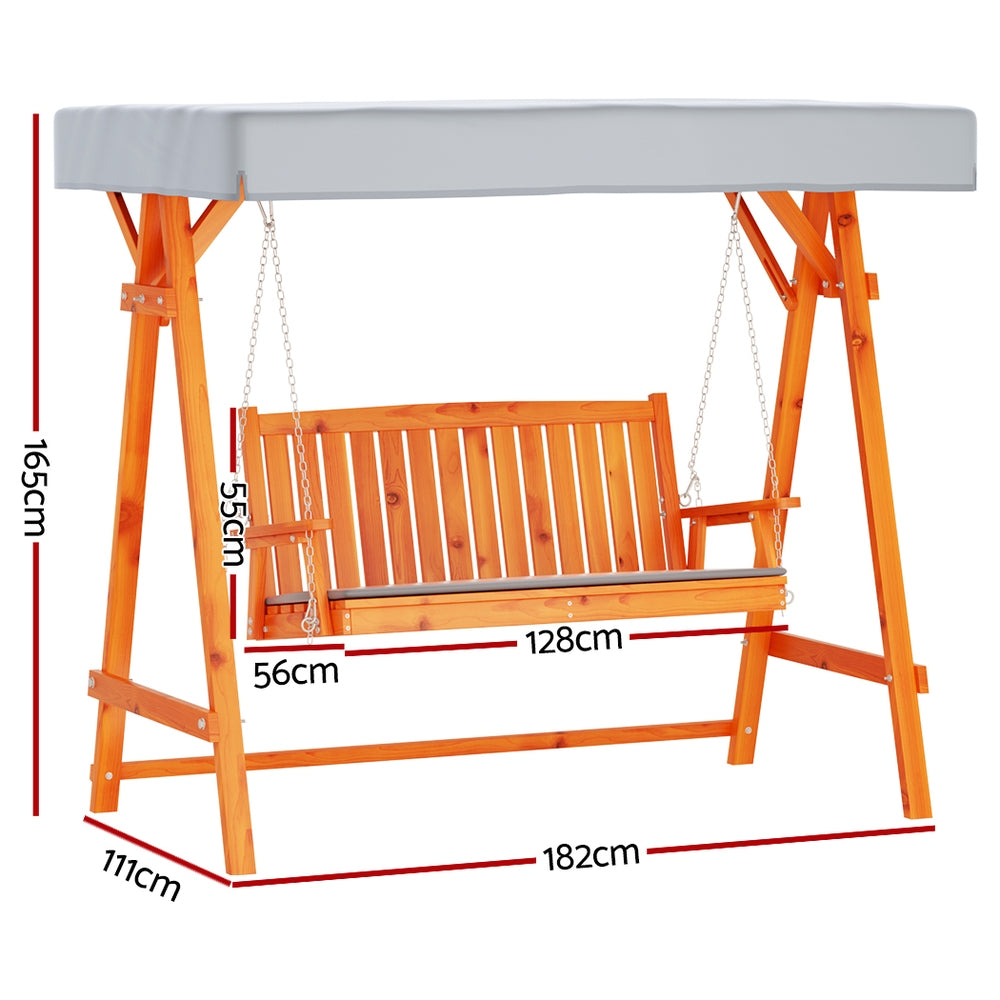 Gardeon Outdoor Wooden Swing Chair 3 Seater Teak