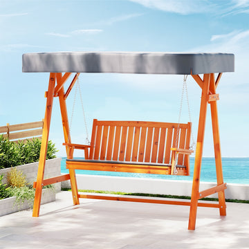 Gardeon Outdoor Wooden Swing Chair 3 Seater Teak