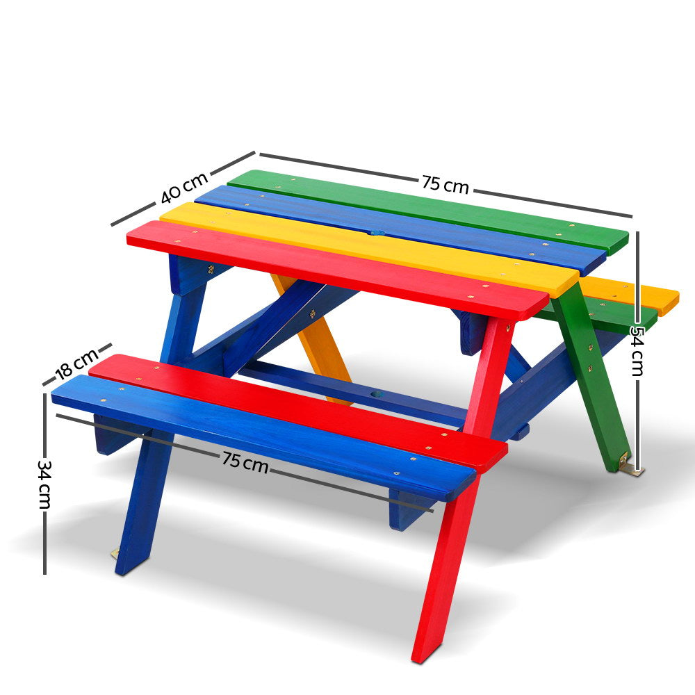 Keezi Kids Wooden Picnic Table Set with Umbrella Shade Fir Wood