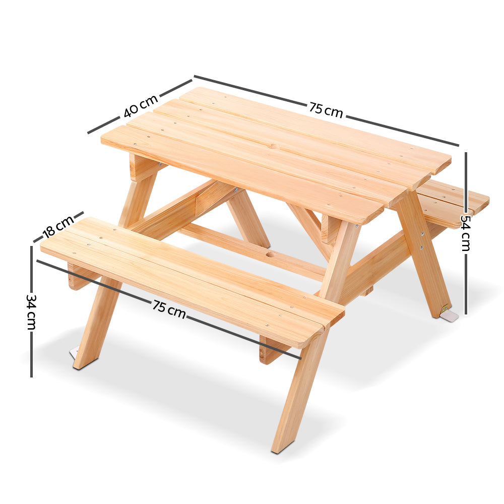 Keezi Kids Outdoor Picnic Table Set Umbrella 4-Seater Fir Wood