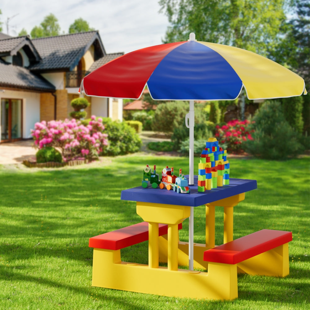 Keezi Kids Outdoor Picnic Table Set with Umbrella Adjustable