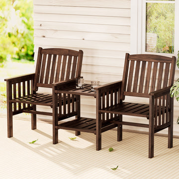 Gardeon Wooden Outdoor Loveseat Bench with Double Deck Table 165cm Charcoal