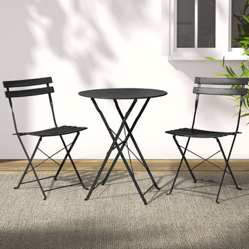Gardeon Space-Saving Bistro Set Foldable Steel Chairs Black