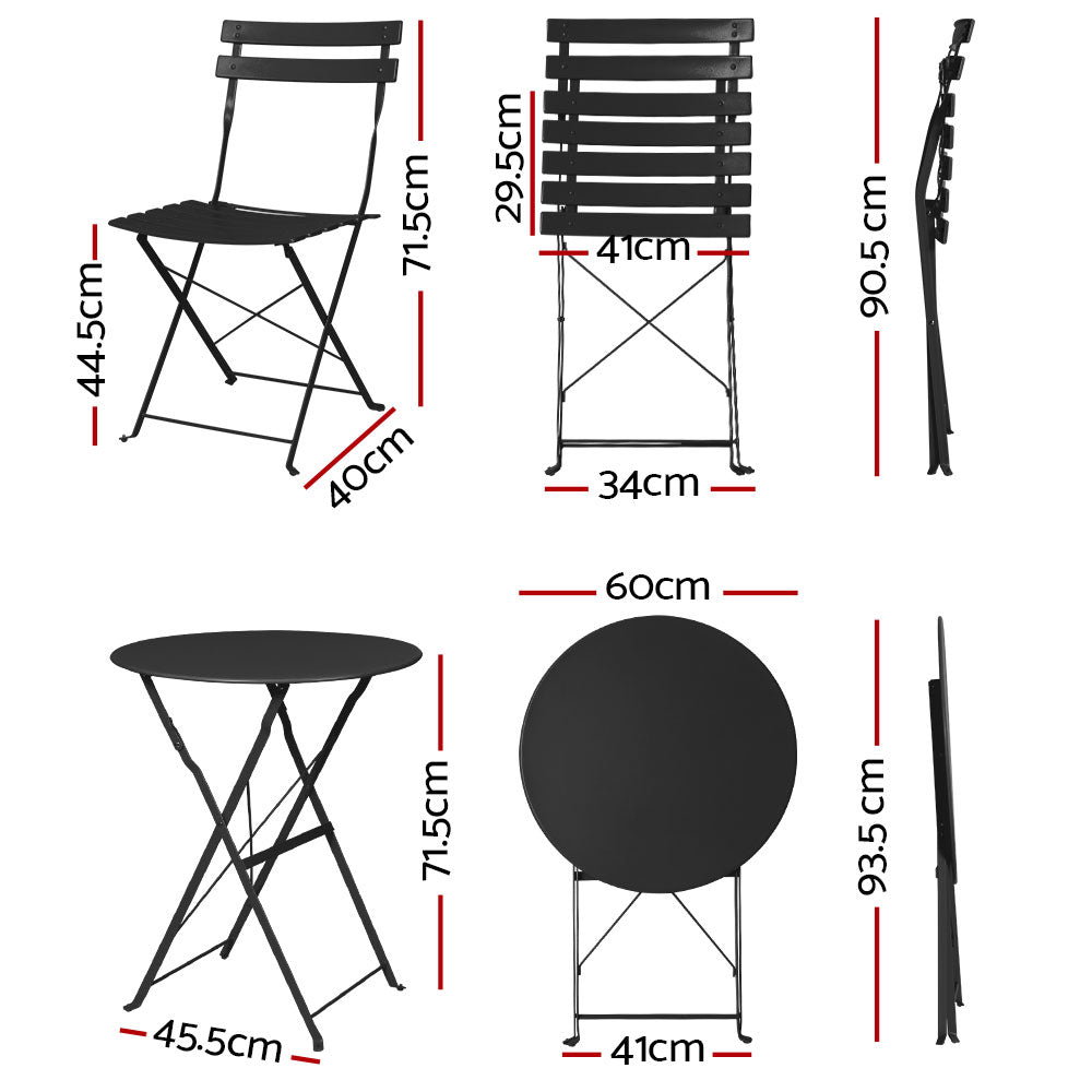 Gardeon Space-Saving Bistro Set Foldable Steel Chairs Black