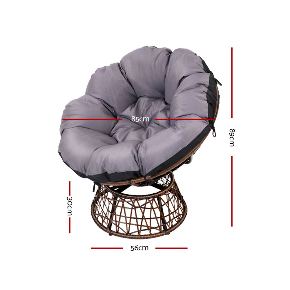 Gardeon Papasan Chair Indoor Outdoor Rotatable Wicker Chair Brown
