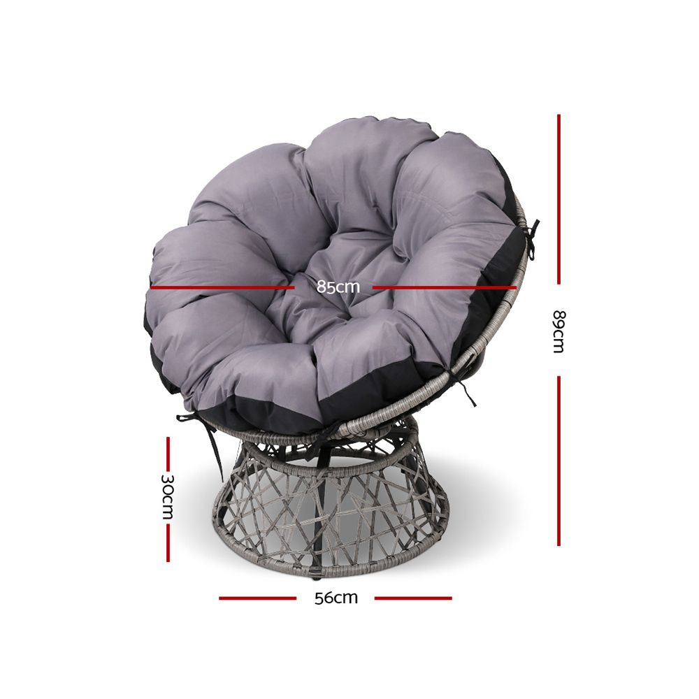Gardeon Papasan Chair Round Wicker Seat with Thick Cushion Grey
