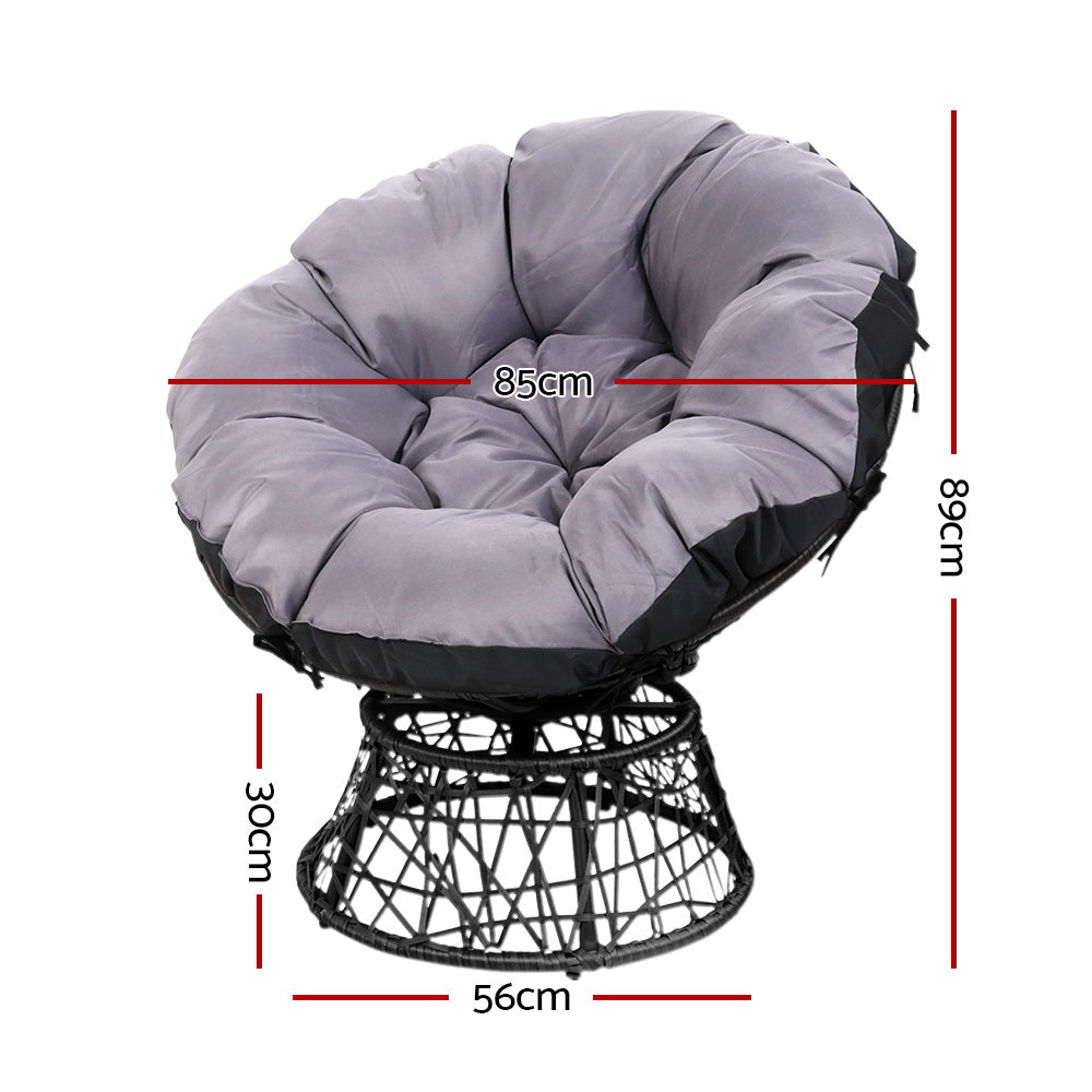 Gardeon Papasan Chair Set 2 with Side Table Black
