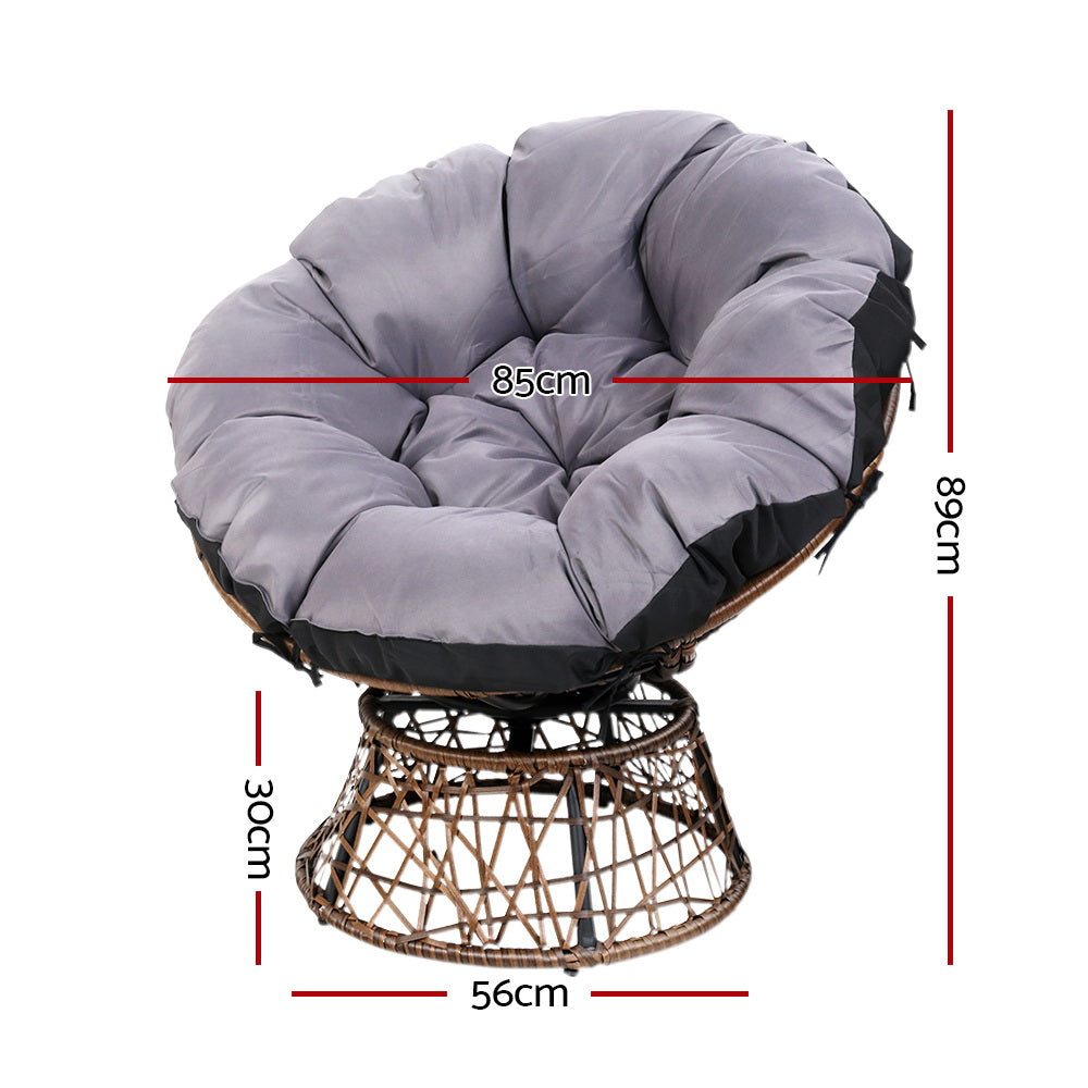 Gardeon Wicker Papasan Chair Set with Side Table Brown