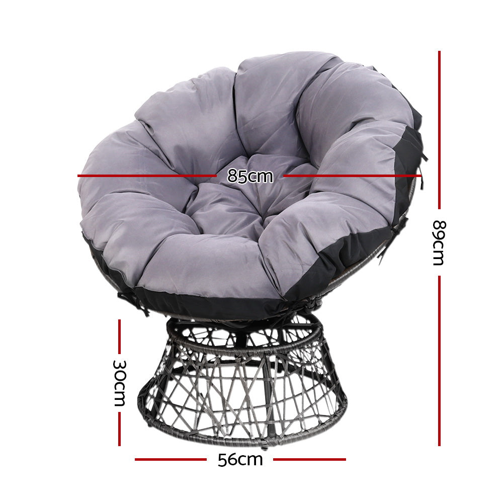 Gardeon Wicker Papasan Chair Set with Side Table 2-Piece Grey