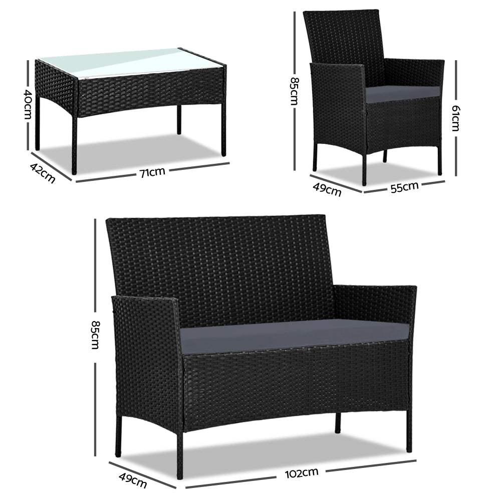 Gardeon Outdoor Sofa Set with Armchairs Black