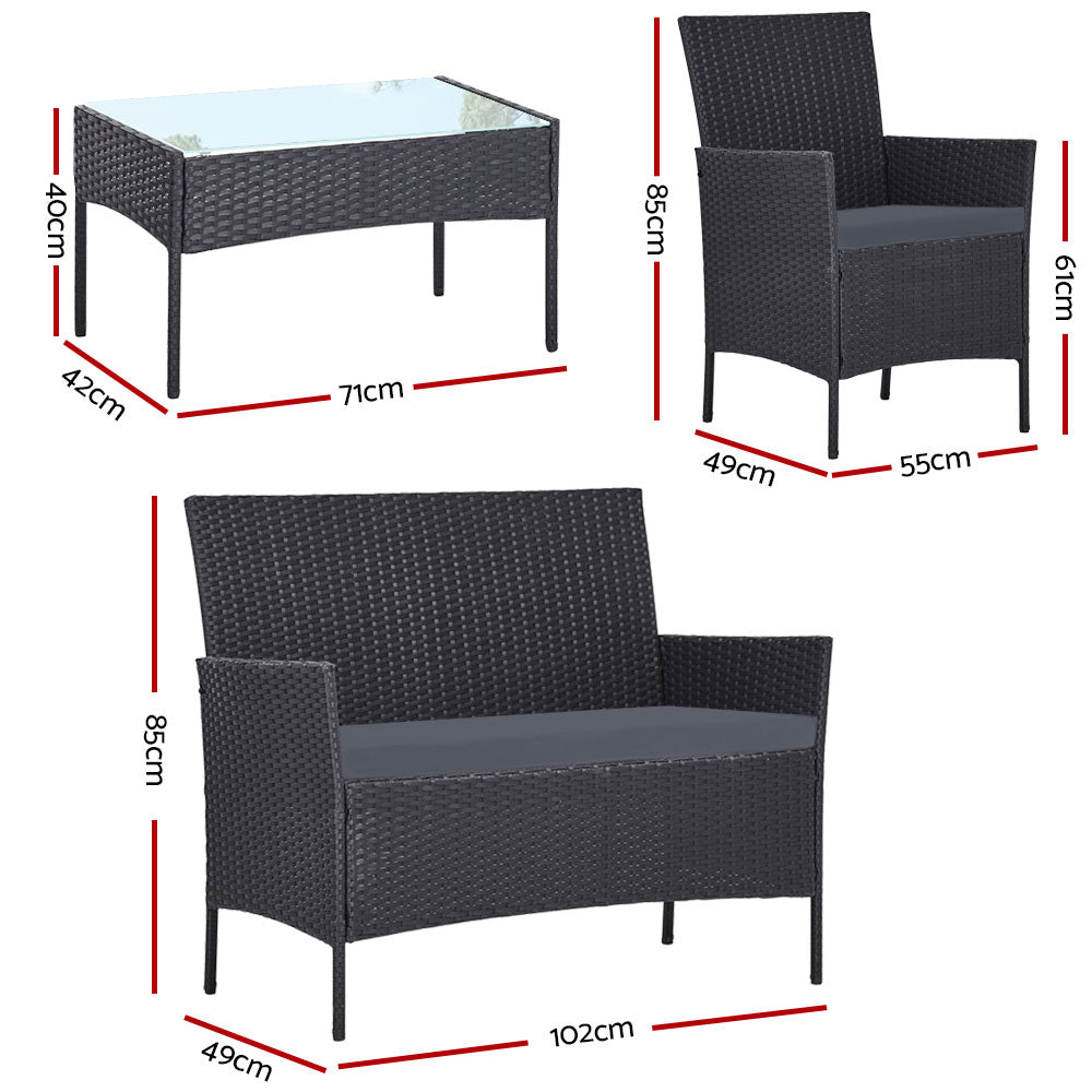Gardeon 4-Piece Outdoor Wicker Sofa Set Dark Grey with Steel Frame