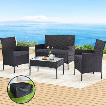 Gardeon 4-Seater Outdoor Wicker Sofa Set with Storage Cover Dark Grey