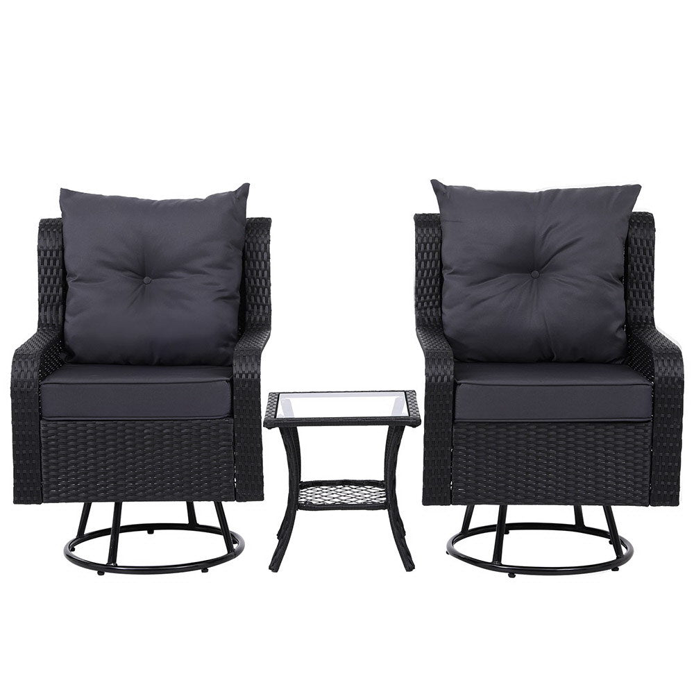 Gardeon Outdoor Swivel Chair Set With Tempered Glass Table