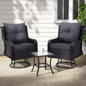 Gardeon Outdoor Swivel Chair Set With Tempered Glass Table