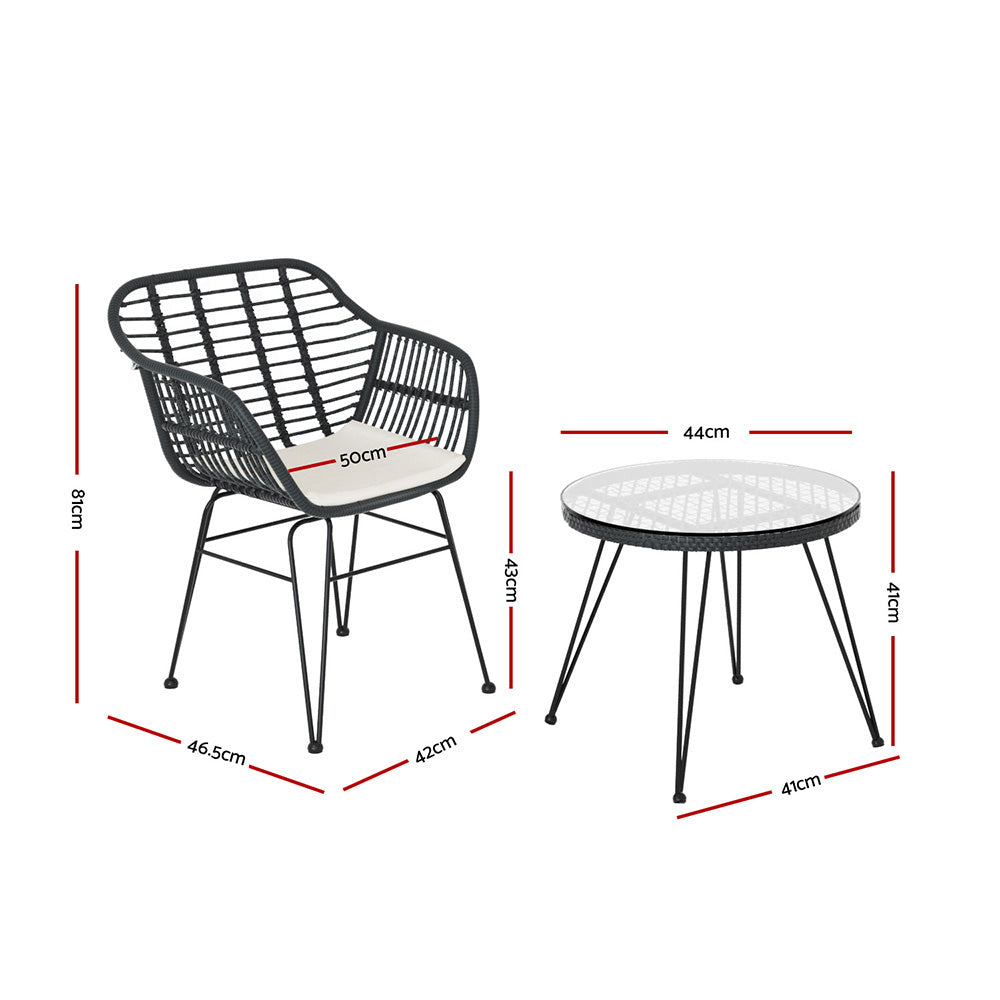 Gardeon PE Wicker Outdoor Lounge Set with Tempered Glass Coffee Table