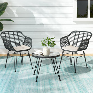 Gardeon PE Wicker Outdoor Lounge Set with Tempered Glass Coffee Table