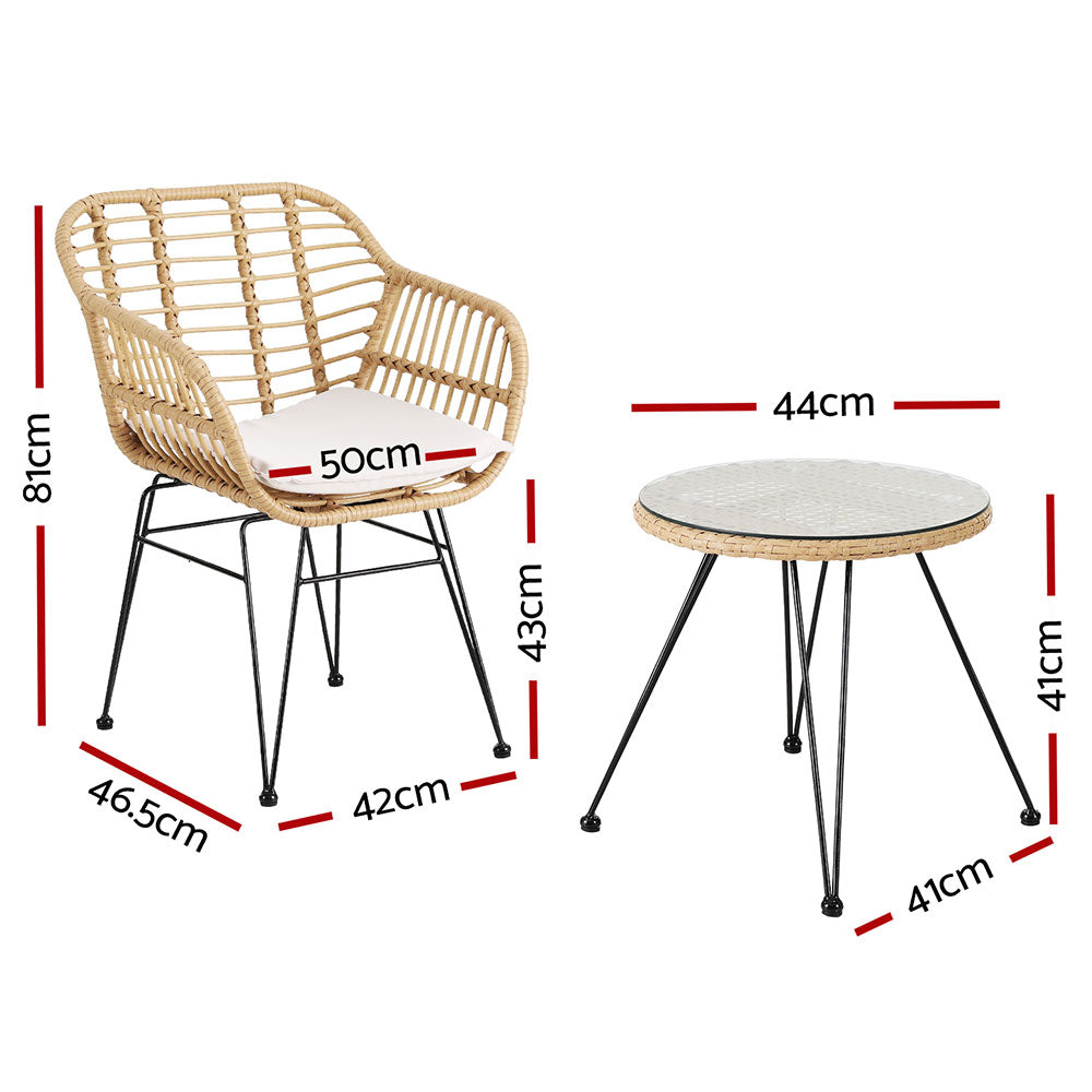 Gardeon Outdoor Bistro Set with Cushions PE Wicker Steel Grey