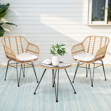Gardeon Outdoor Bistro Set with Cushions PE Wicker Steel Grey