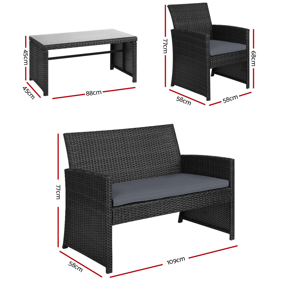 Gardeon Wicker Outdoor Sofa Set Black