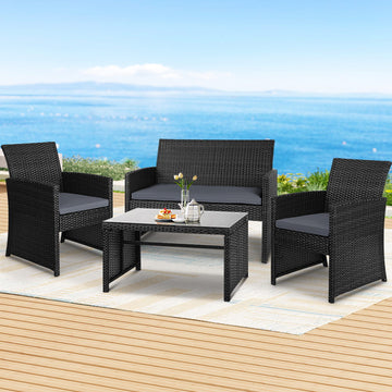 Gardeon Wicker Outdoor Sofa Set Black